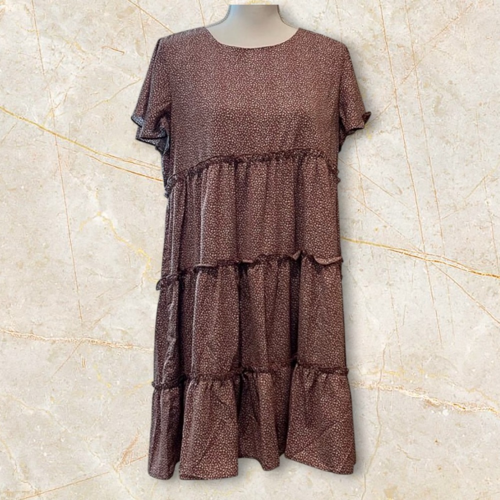 NWT $50 boutique dress WISHLIST APPAREL Large Tiered Animal Print Lined Comfy‎